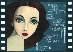 Ilustración de Hedy Lamarr, cortesía de Isabel Ruiz Ruiz, publicada en el libro Mujeres, nº 2